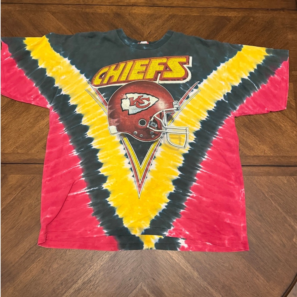 NFL Kansas City Chiefs Tie Dye Graphic T-Shirt XXL Red Yellow Green Helmet Logo
